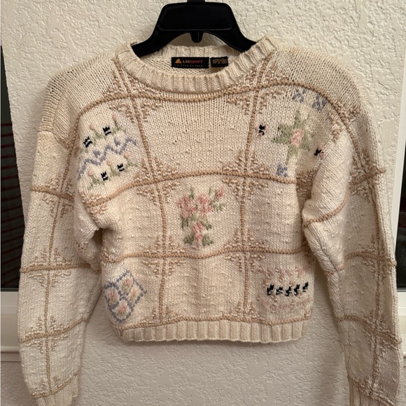 Liz Sports 💯% Handknitted by Hand Cotton Sweater Vintage Crewneck Sweater. - Picture 5 of 12
